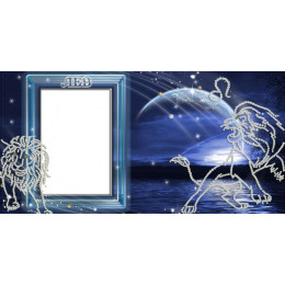 Шаблон для печати на кружке с рамкой под фотографию и знаком зодиака: лев