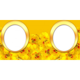 Шаблон для печати на кружке-хамелеон с желтыми цветами и двумя рамками под фотографии