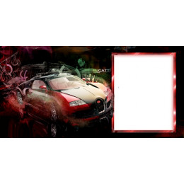 Шаблон для печати на кружке-хамелеон с рамкой под фотографию и автомобилем Bugatti Veyron