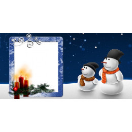 Новогодний шаблон с рамкой под фотографию и снеговиками для печати на кружку