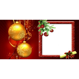 Новогодний шаблон с рамкой под фотографию на красном фоне для печати на кружку