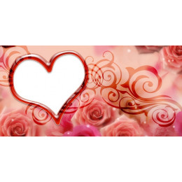 Шаблон к 14 февраля для печати на кружке с рамкой под фотографию в форме сердца и розами