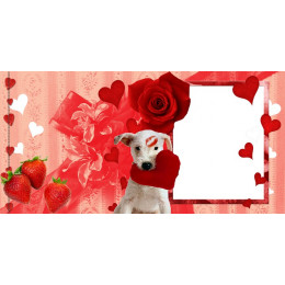 Шаблон к 14 февраля для печати на кружке с рамкой под фотографию, розами и клубникой