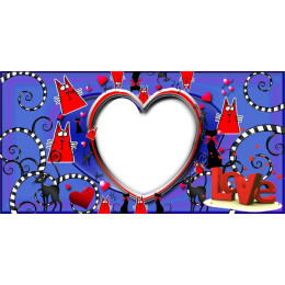 Шаблон к 14 февраля для печати на кружке с рамкой под фотографию в форме сердца и надписью "Love"