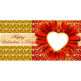 Шаблон к 14 февраля для печати на кружке с рамкой под фотографию в форме сердца и надписью "Happy Valentine's Day"