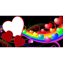 Шаблон к 14 февраля для печати на кружке с рамкой под фотографию в форме сердца и радугой