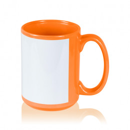 Кружка керамика оранжевая, с белым полем для печати стандарт 420мл
