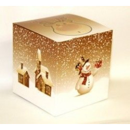 Коробка для кружки новогодняя кремовая,с оленёнком и снеговиком